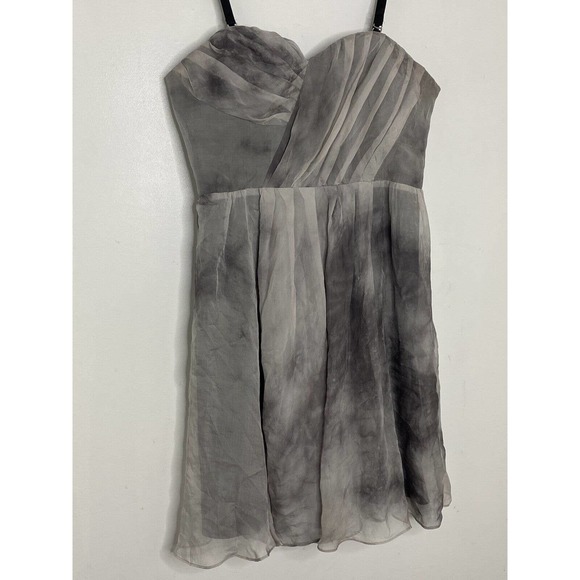 Walter Intermix Anthropologie Silk Chiffon Charcoal Gray Tie Dye Mini Dress Sz 4 - Picture 2 of 5
